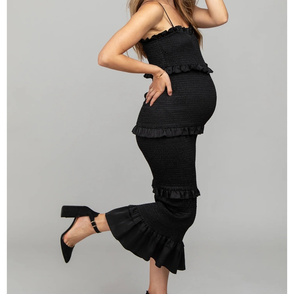 Maternity & Postpartum Black Ruffle Dress